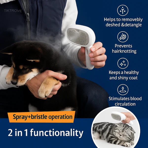 Self-Cleaning Spray Cat Brush for Shedding