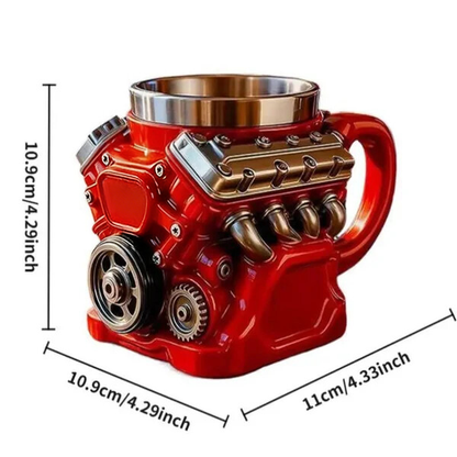 🔥🌟Engine-themed coffee mug, realistic V8 engine stainless steel mug