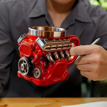 🔥🌟Engine-themed coffee mug, realistic V8 engine stainless steel mug