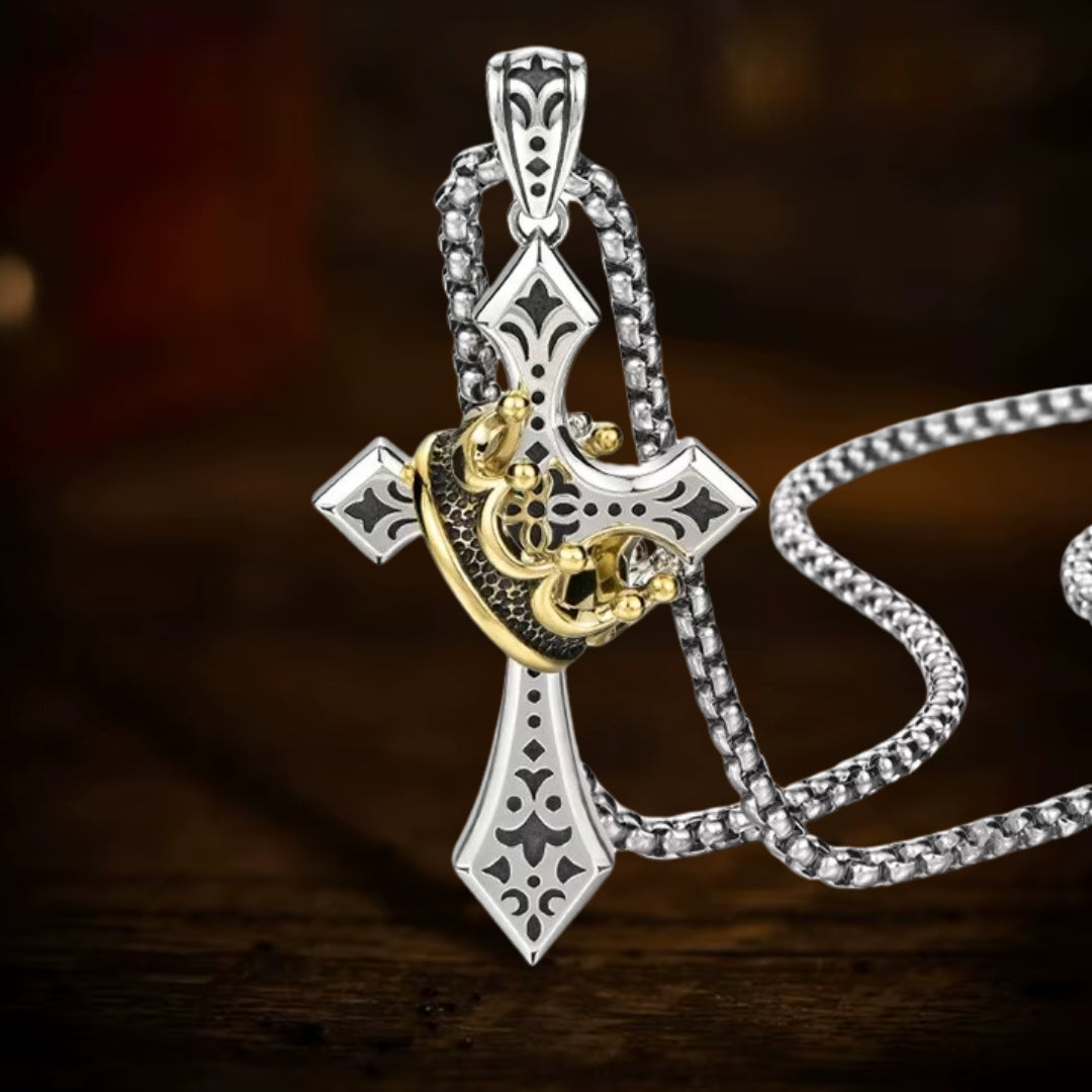 Vintage crown cross necklace