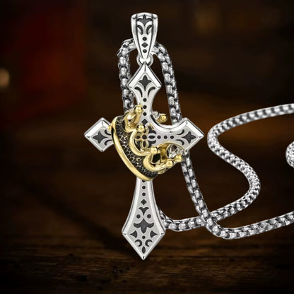 Vintage crown cross necklace