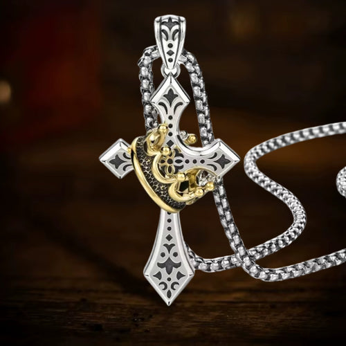 Vintage crown cross necklace