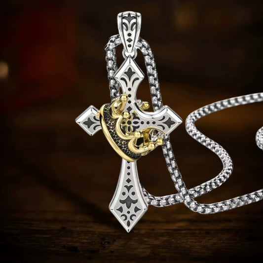 Vintage crown cross necklace