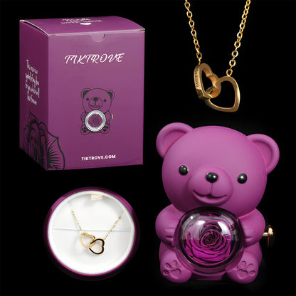 Eternal Rose Bear W/ Engraved Necklace