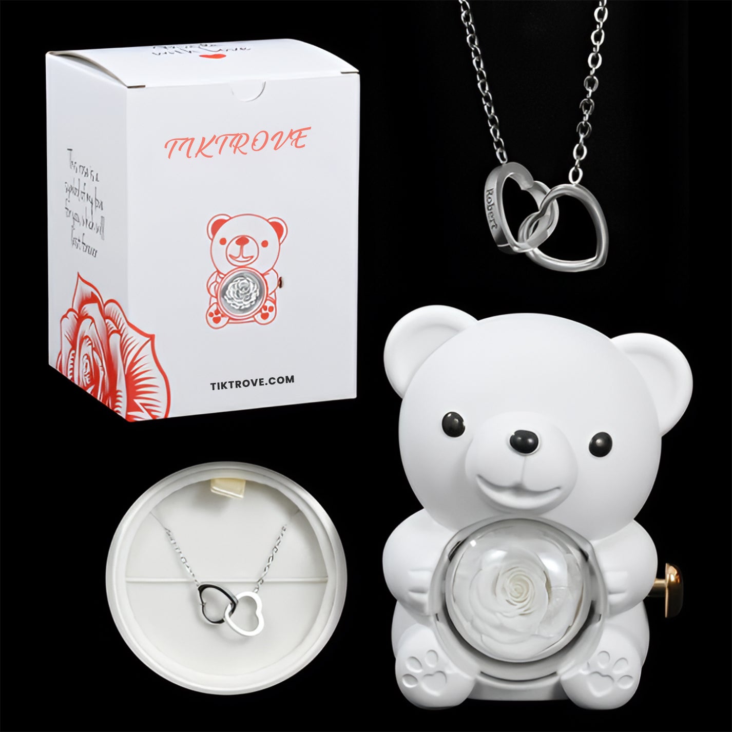 Eternal Rose Bear W/ Engraved Necklace