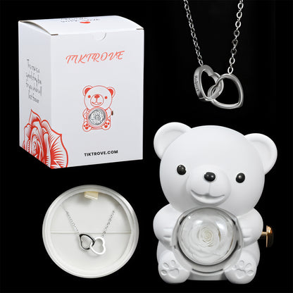 Eternal Rose Bear W/ Engraved Necklace