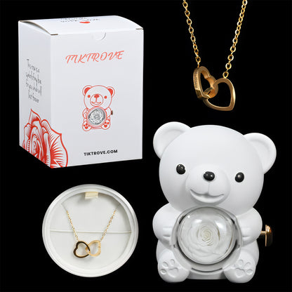 Eternal Rose Bear W/ Engraved Necklace