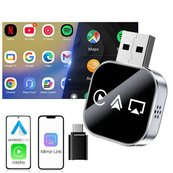 2026 Upgrade 3 in 1 Screen Mirror iOS & Android Phone, wired to wireless Carplay adapter