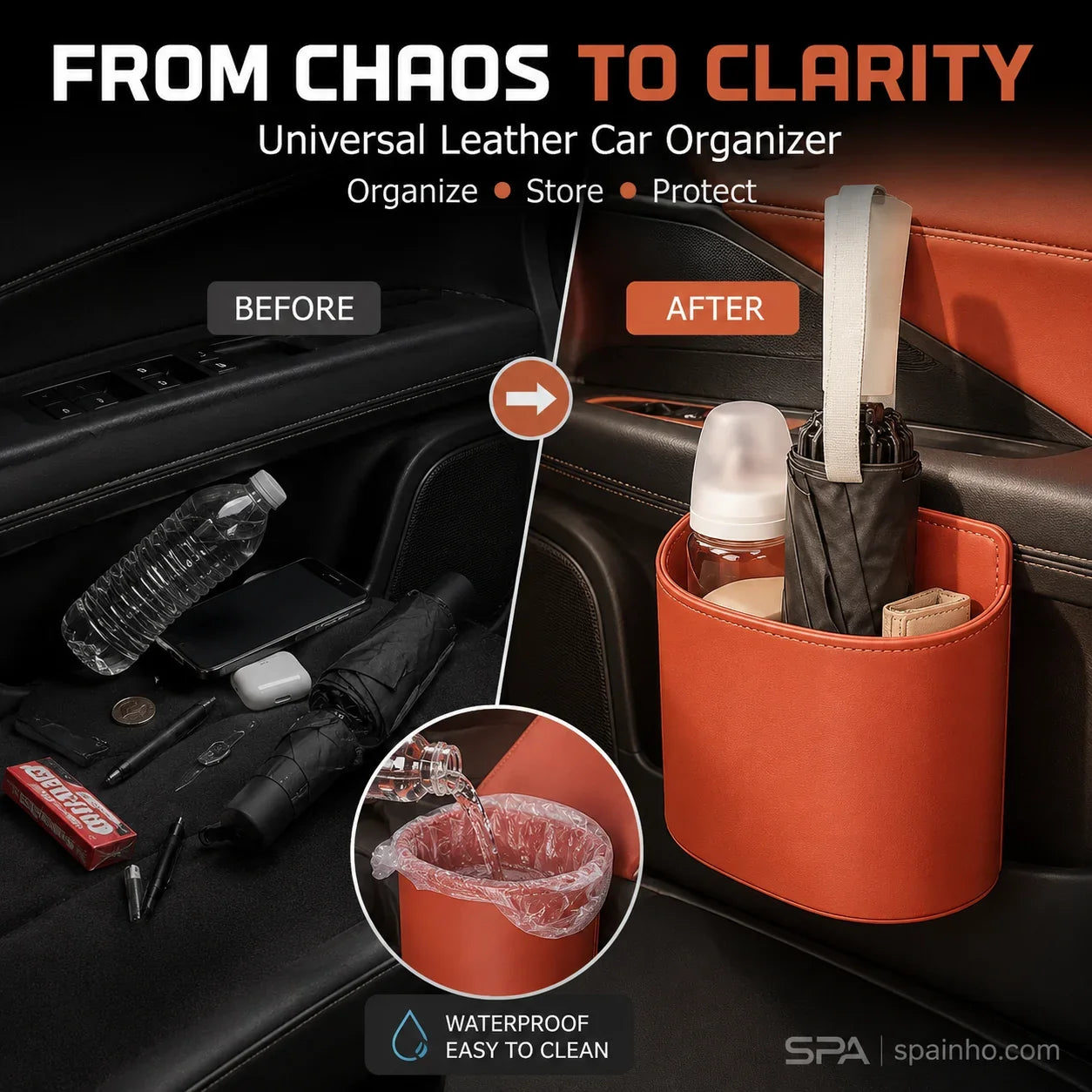 Leather Car Door Cup Holder – Wide‑mouth opening, easy reach for drinks & phone. Clip‑on secure fit. PU leather, tough & stylish. 🛡️✨