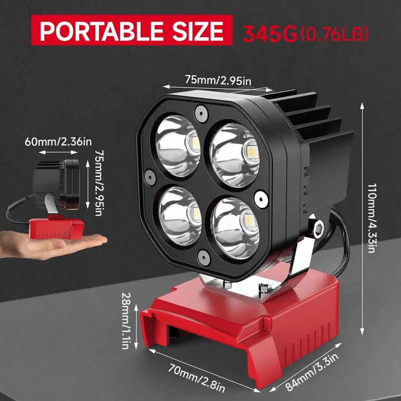 LED Work Light Compatible with Milwaukee 18V Battery