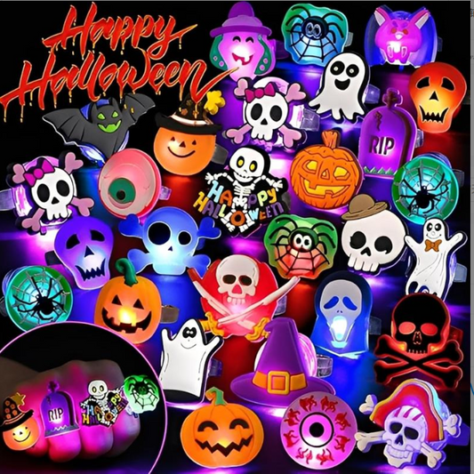 🔥 Halloween 50Pcs LED glowing ring(Featuring 18 creepy-cute shapes)