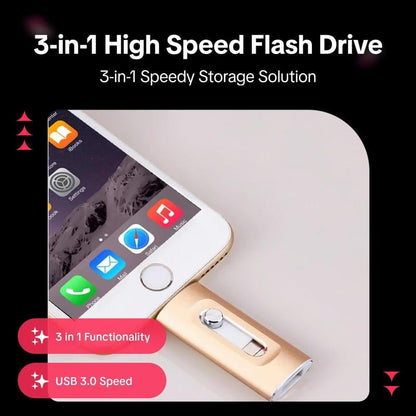 3 in 1 Flash Drive, Portable High Speed USB 3.0 Memory Storage