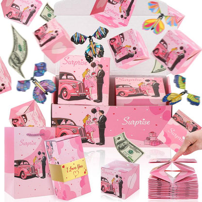 20 Bounces Surprise Gift Box with Flying Butterfly Toys Explosion Unique Folding Bouncing Red Envelope Cash Box
