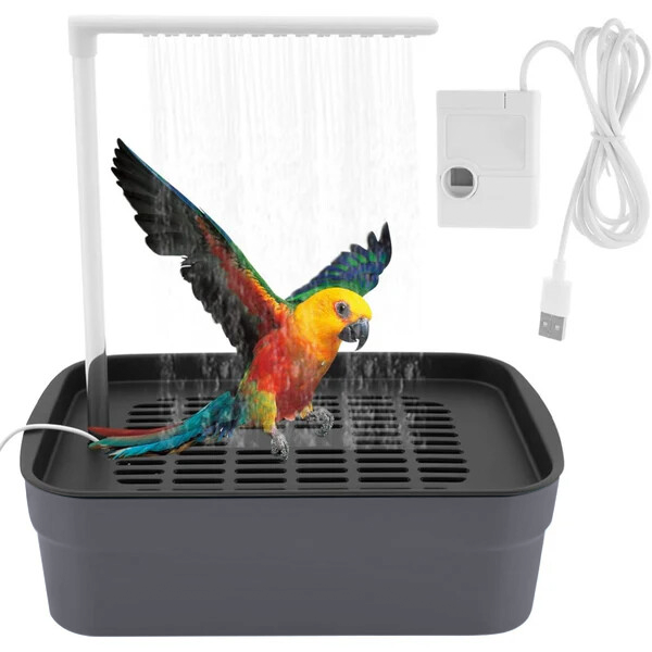 🔥 🦜💦Automatic ABS Bird Bath Shower, Parrot Bathtub with Circulating Faucet for Pet Bird