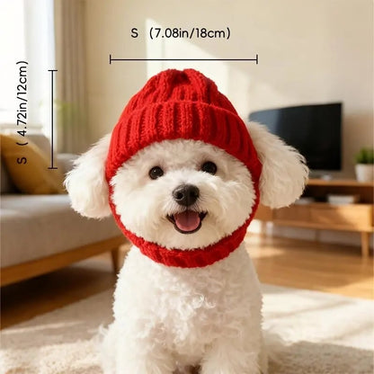 🔥🐾Red Wool Knit Dog Beanie with Ear Flaps – Warm Winter Hat