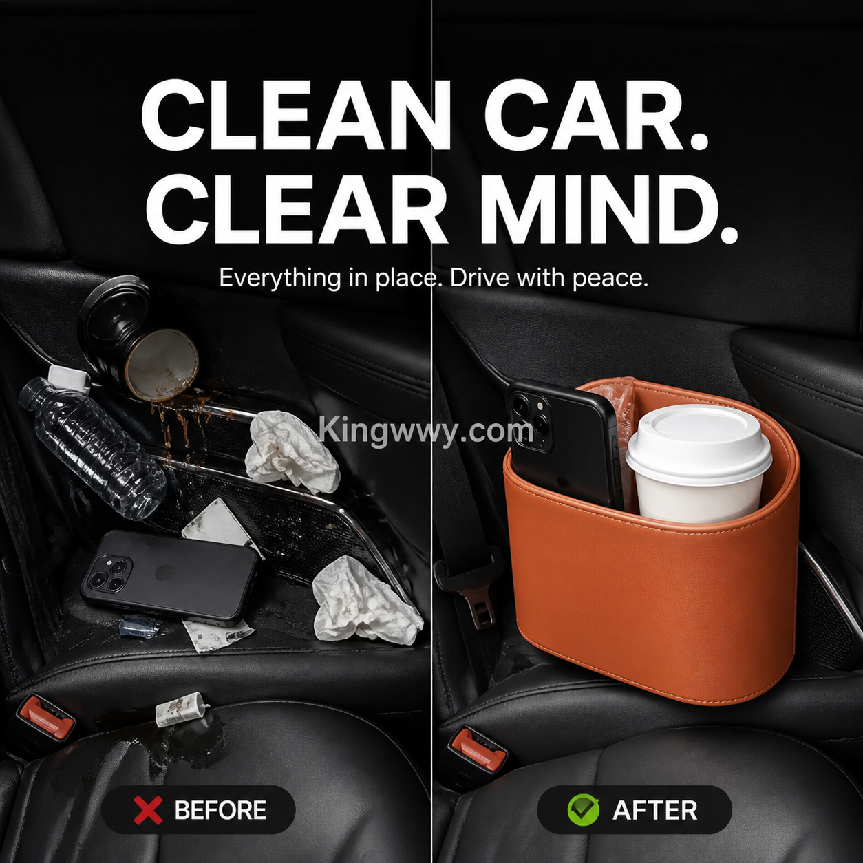 Leather Car Door Cup Holder – Wide‑mouth opening, easy reach for drinks & phone. Clip‑on secure fit. PU leather, tough & stylish. 🛡️✨