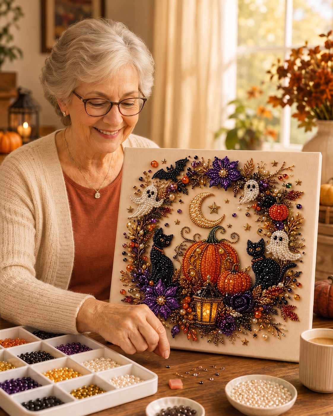 🔥 Last Day 49% OFF – 👻✨ Halloween Pearl Art DIY Kit – Turn Tiny Pearls into Spooky-Cute Magic