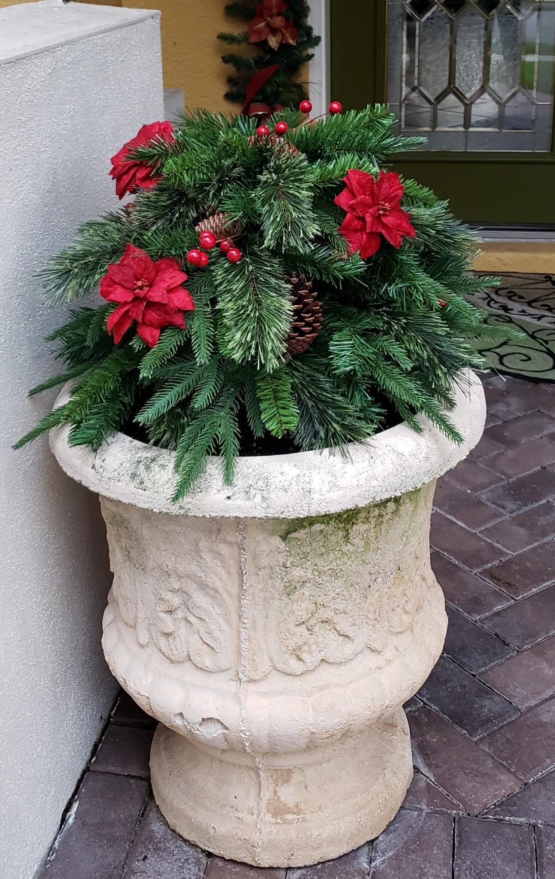 Pre-lit Artificial Christmas Tree Urn Filler ~ Weatherproof sparkle for entryways and patios.
