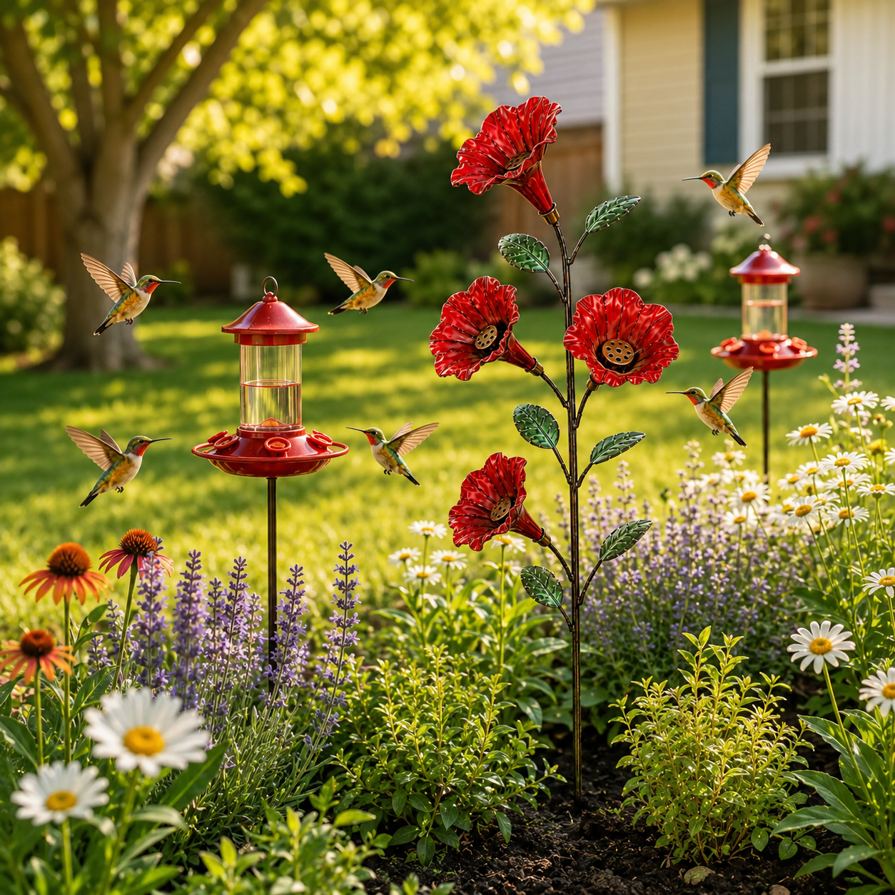 Vintage 4-Flower Hummingbird Feeder Garden Stake