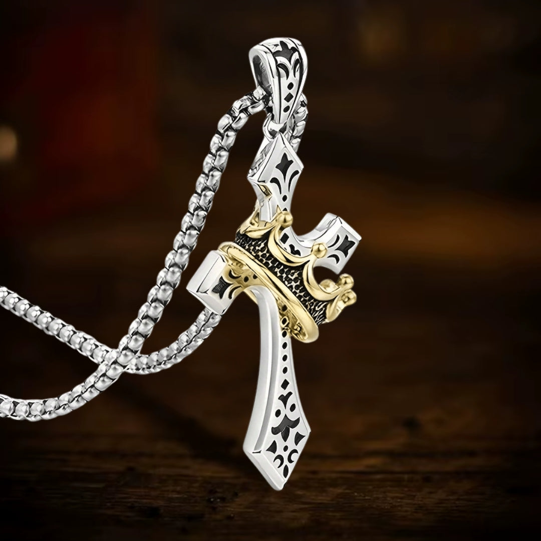 Vintage crown cross necklace