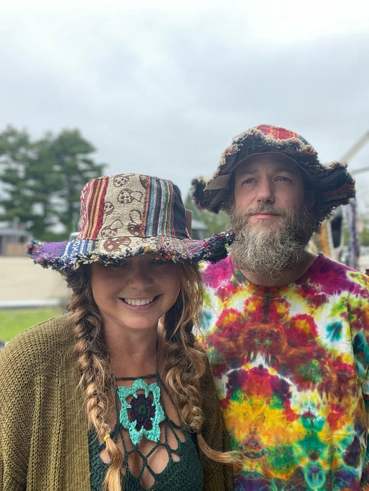 🎩Patchwork Multicolored Mushroom Hemp Hat with Hidden Pocket Fedorahats