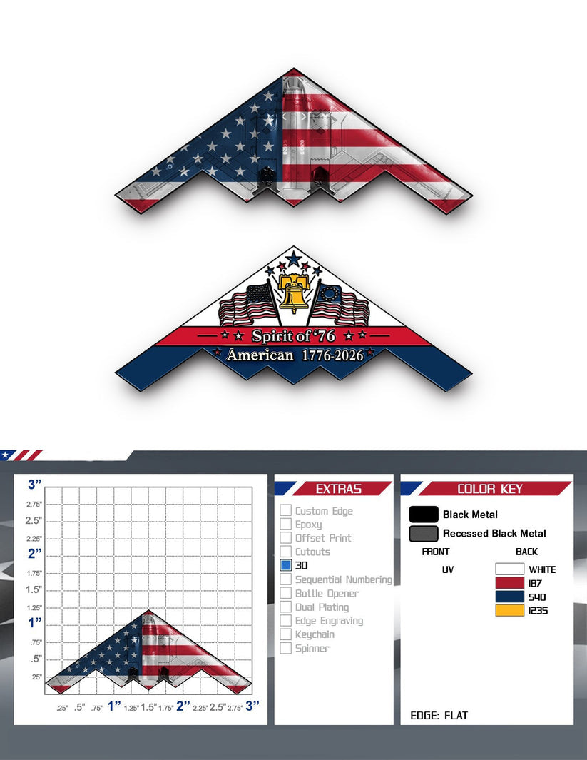 Spirit of ’76 B-2 Stealth Bomber Challenge badge – 250th Anniversary Patriotic Collectible