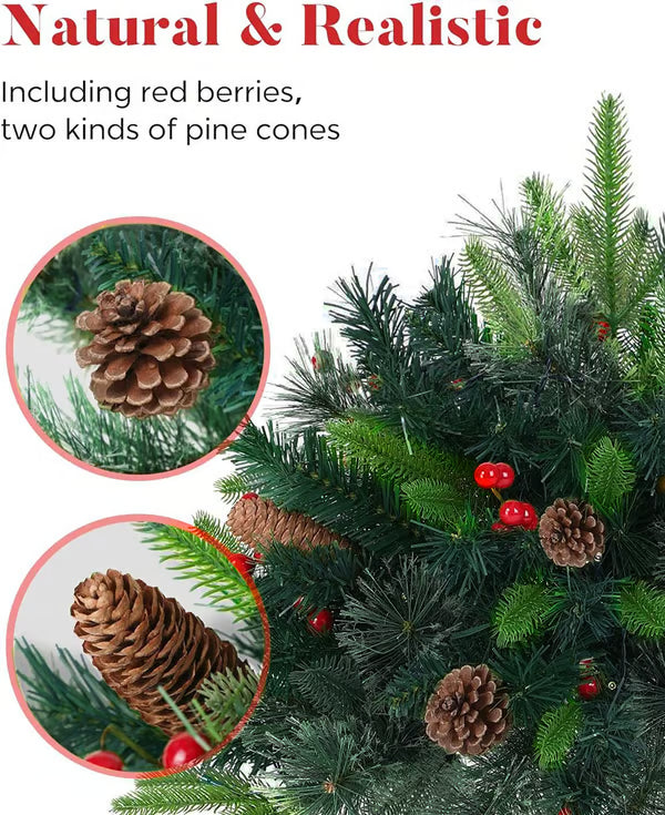 Pre-lit Artificial Christmas Tree Urn Filler ~ Weatherproof sparkle for entryways and patios.