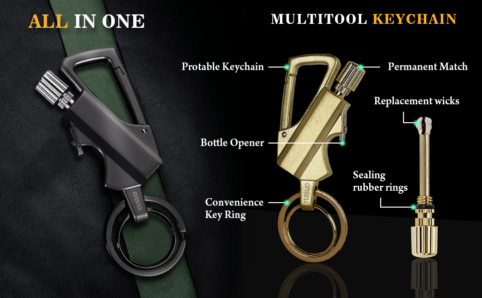 Permanent Match Infinity Lighter with Multitool Keychain Bottle Opener