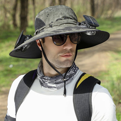 🔥Father's Day Sale- Wide Brim Solar Fan Outdoor Fishing Hat-Solar & USB Charging