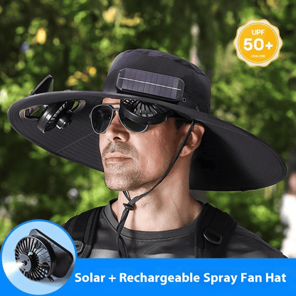 Wide Brim Solar Fan Outdoor Fishing Hat-Solar & USB Charging