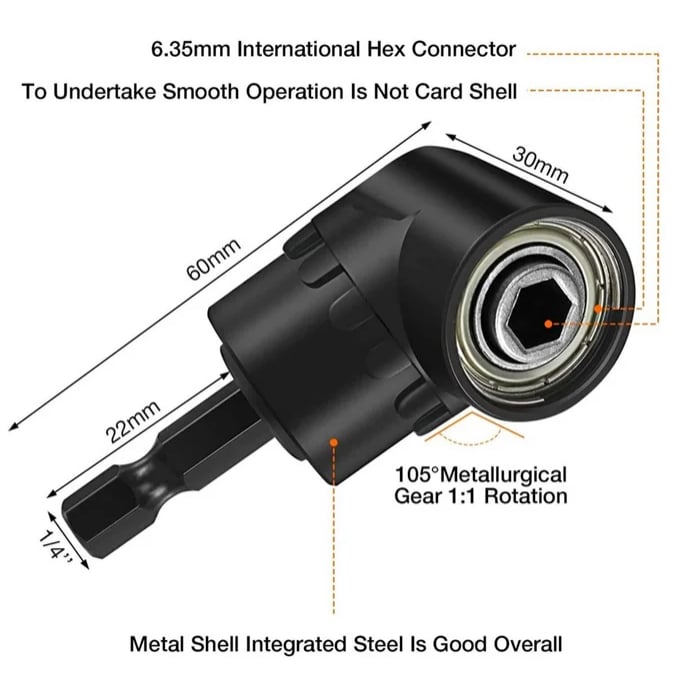 🔥 🛠️6Pcs Right Angle Drill Attachment Set with 105° Angle Drill Adapter and Impact Grade Socket Adapter