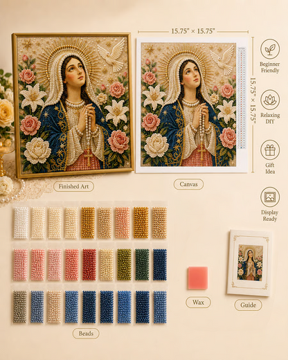 🙏 Divine Pearl Bead Virgin Mary Icon – A Peaceful DIY Faith Art Gift ✨