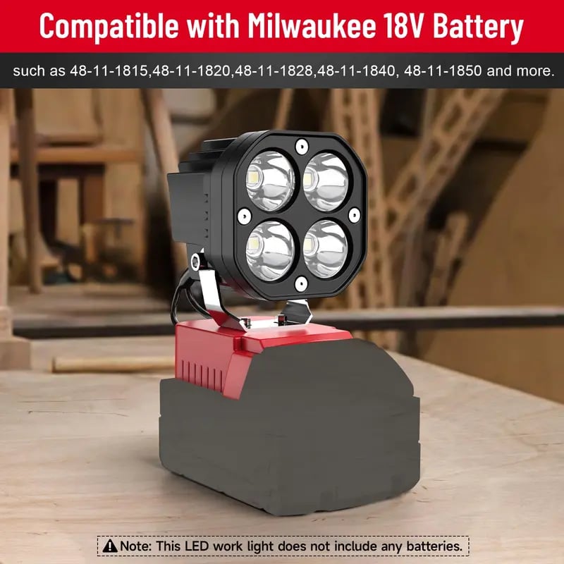 LED Work Light Compatible with Milwaukee 18V Battery
