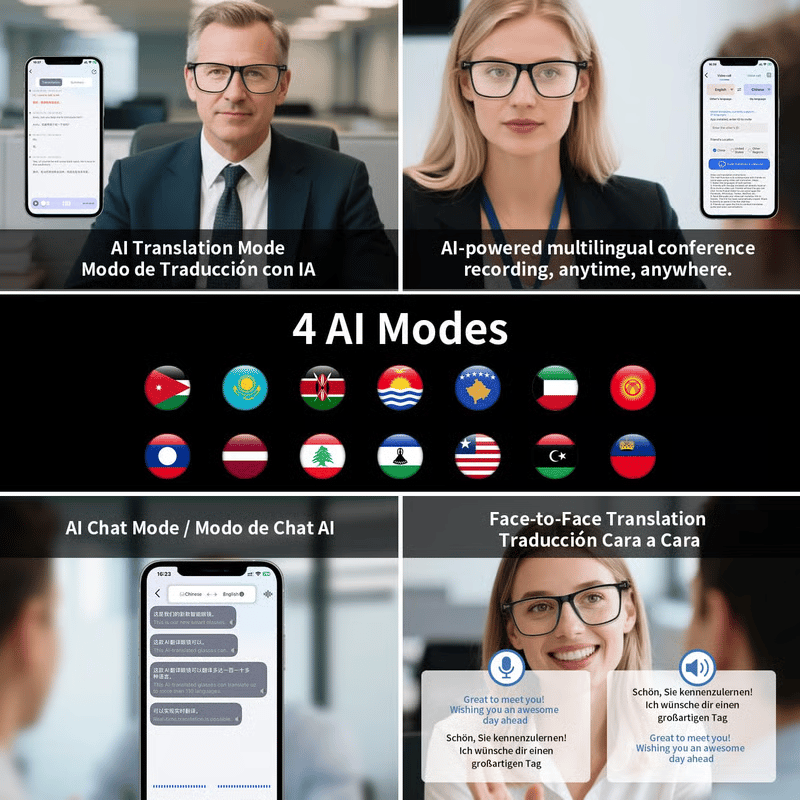 🔥 AI Interpretation Smart Glasses🕶️164-Language Translation, Photochromic Lenses, AI Chat & Hands-Free Audio