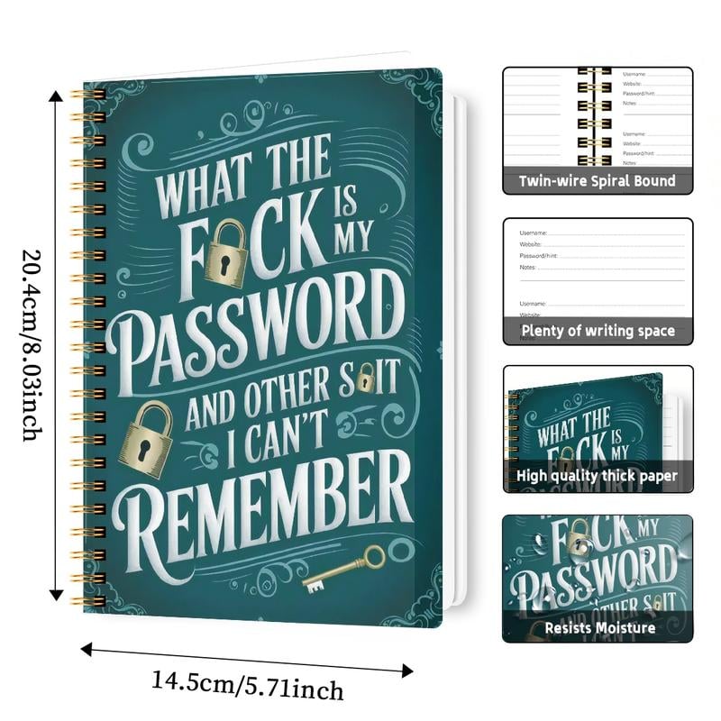 🔥 📅Funny Password Notebook - Spiral Bound with Lock Icons & Funny Security Phrases✍️