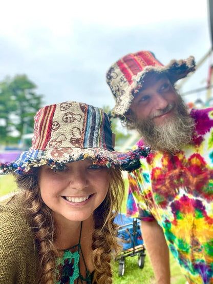🎩Patchwork Multicolored Mushroom Hemp Hat with Hidden Pocket Fedorahats