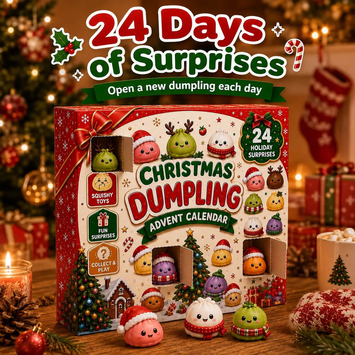 🎄 2026 Christmas Advent Calendar: Mini Dumpling Squishies, 24 Days of Squishy Stress Relief 🥟✨