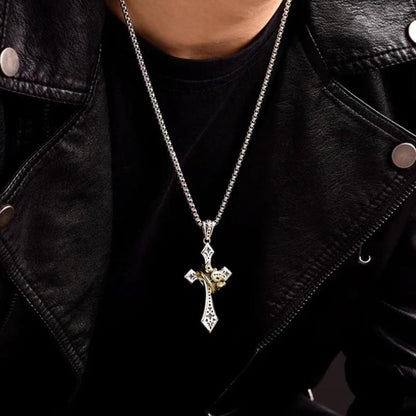 Vintage crown cross necklace