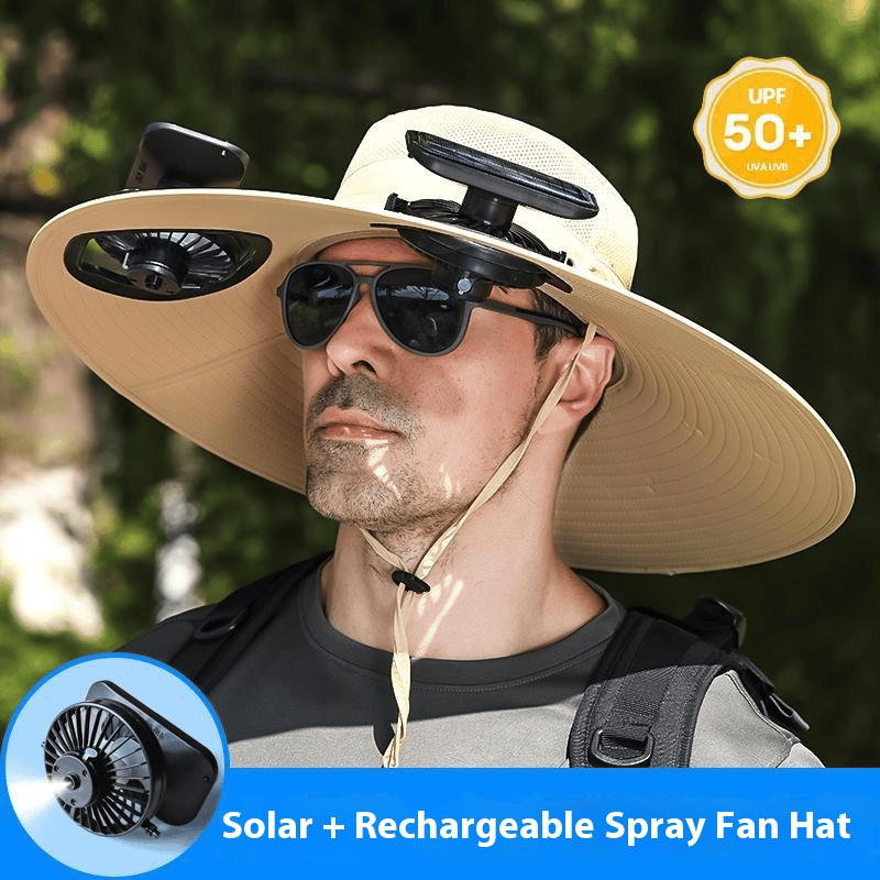 Wide Brim Solar Fan Outdoor Fishing Hat-Solar & USB Charging