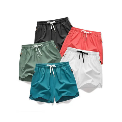 🔥5-piece set Men's Drawstring Zipper Pocket Shorts, Casual ElasticWaist Beach Shorts for Summer