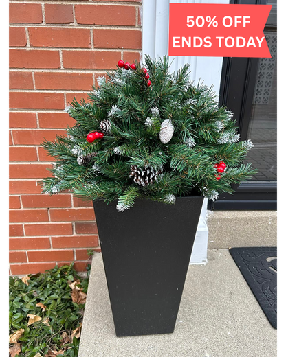 Pre-lit Artificial Christmas Tree Urn Filler ~ Weatherproof sparkle for entryways and patios.