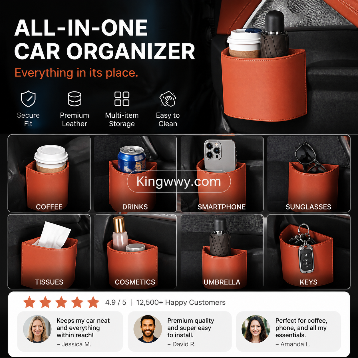Leather Car Door Cup Holder – Wide‑mouth opening, easy reach for drinks & phone. Clip‑on secure fit. PU leather, tough & stylish. 🛡️✨