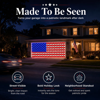🇺🇸 4th Of July Garage Flag Net Lights📏16.1 ft × 6.9 ft