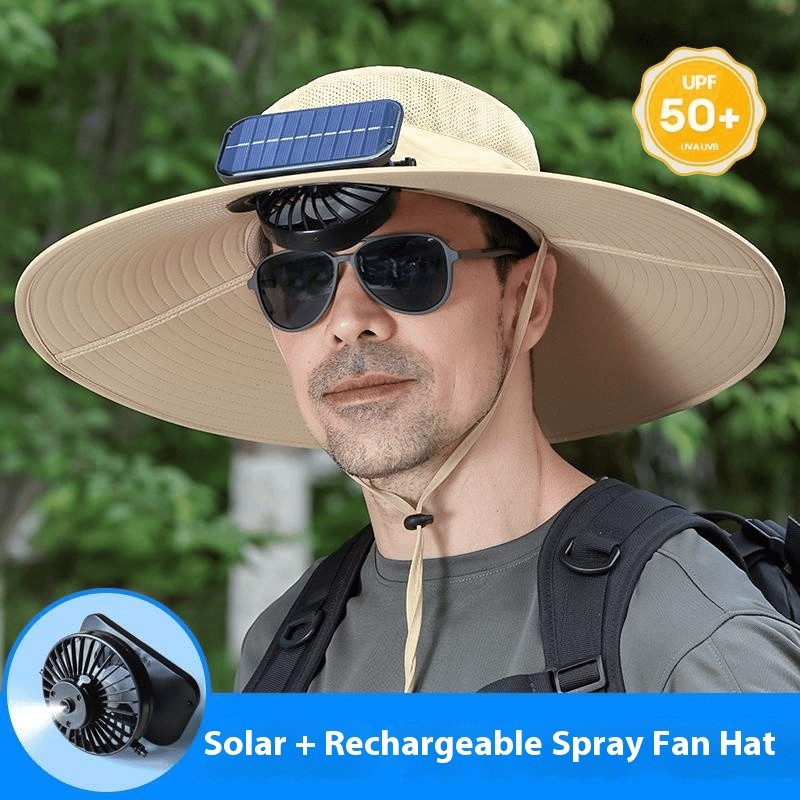 Wide Brim Solar Fan Outdoor Fishing Hat-Solar & USB Charging