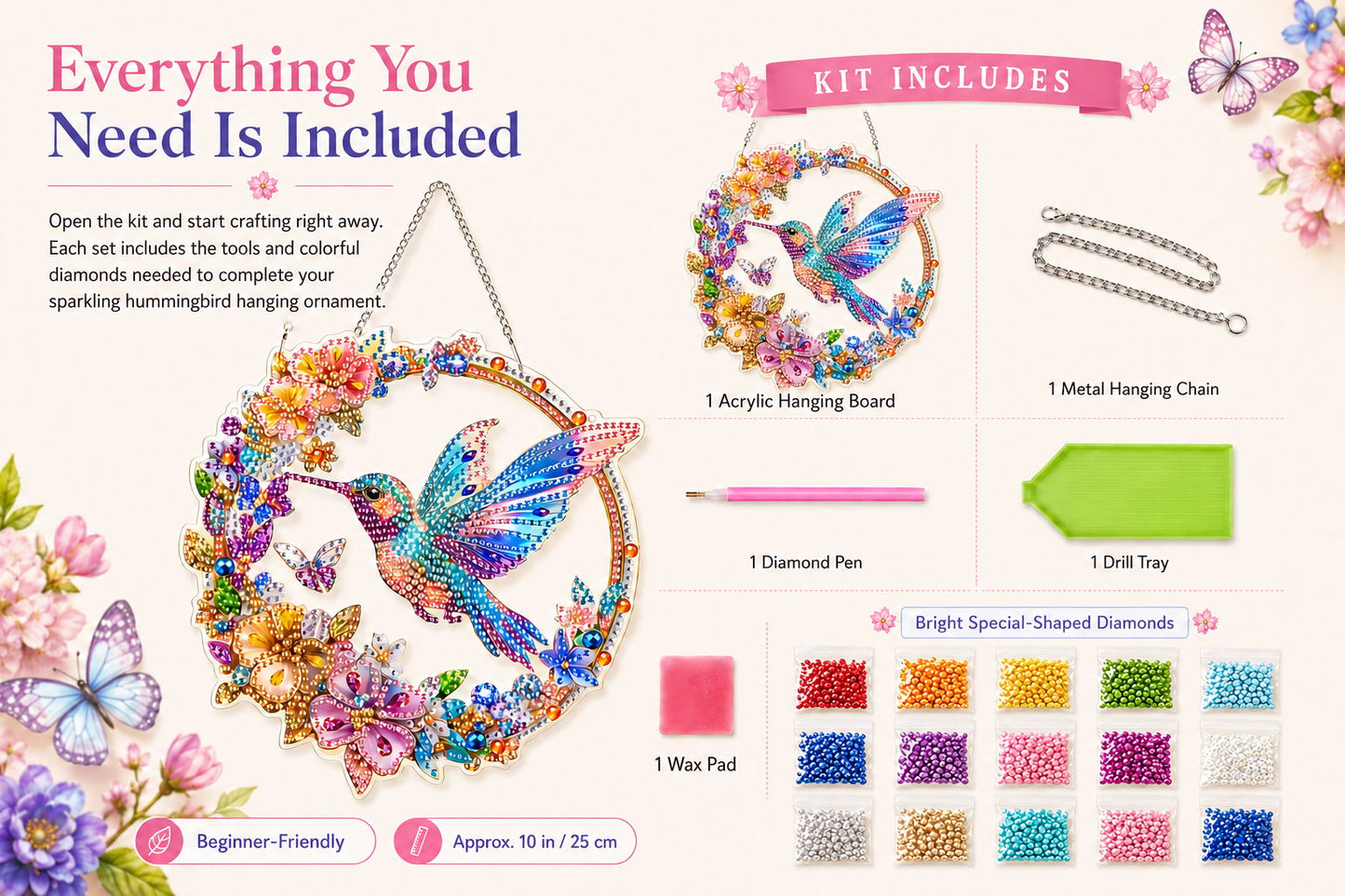 💥LAST DAY 50% OFF - Hummingbird Diamond Art Hanging Ornament Kit – Sparkling DIY Window Ornament 🐦✨