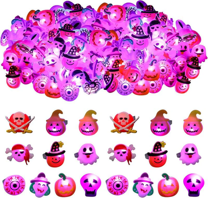 🔥 Halloween 50Pcs LED glowing ring(Featuring 18 creepy-cute shapes)