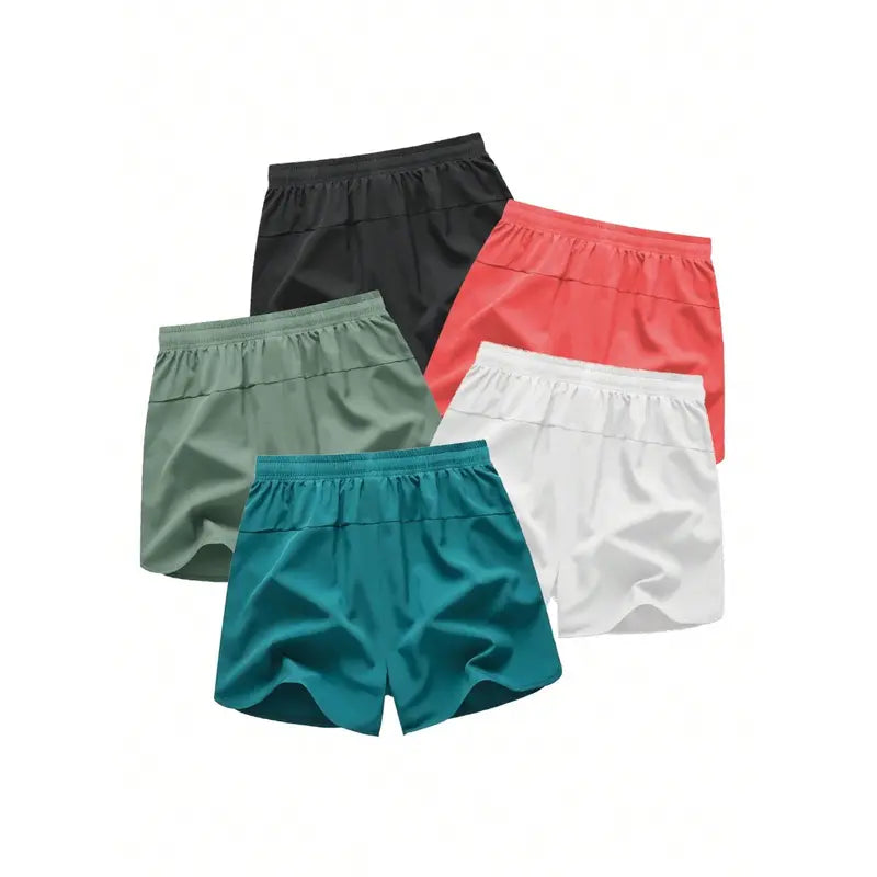 🔥5-piece set Men's Drawstring Zipper Pocket Shorts, Casual ElasticWaist Beach Shorts for Summer
