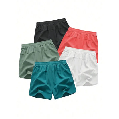 🔥5-piece set Men's Drawstring Zipper Pocket Shorts, Casual ElasticWaist Beach Shorts for Summer