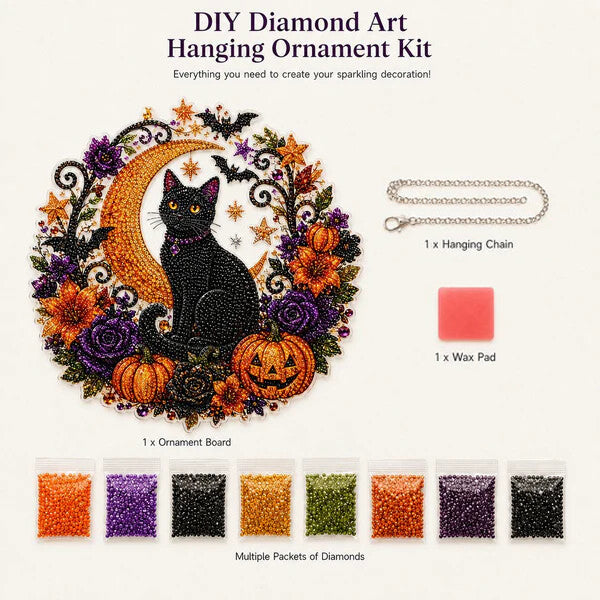 ✨🎃Halloween Black Cat Moon Diamond Art Hanging Ornament Kit👻