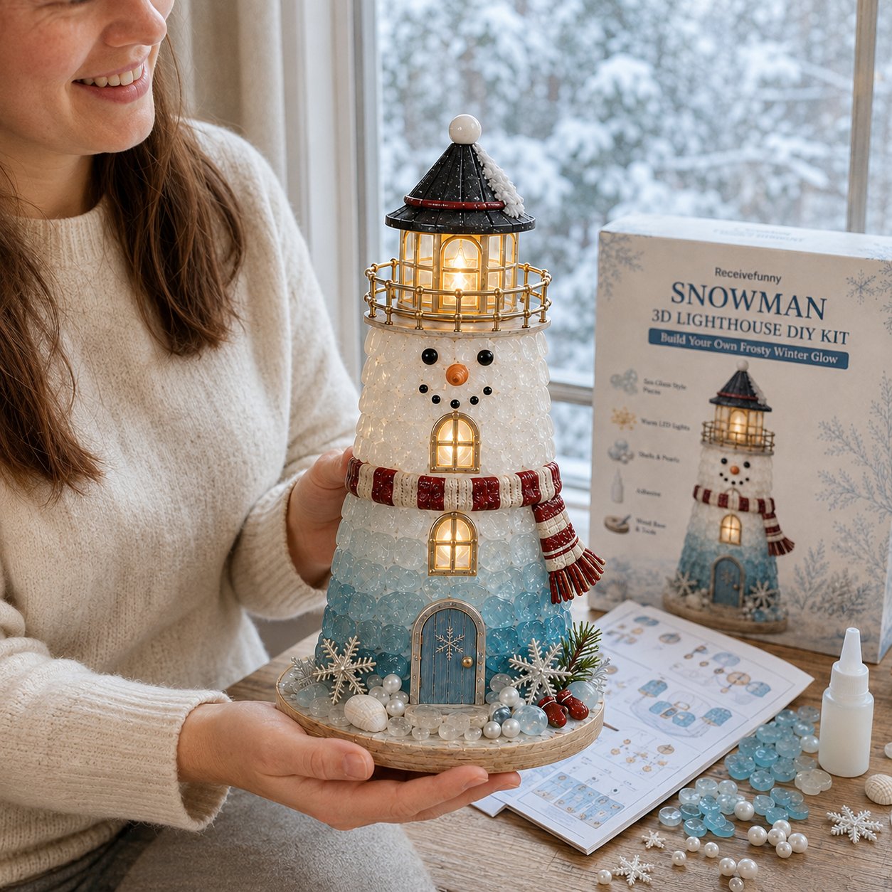 🎅 2026 Christmas Gift --🎄Beginner-Friendly DIY Lighted Christmas Character Sea Glass-Style Lighthouse Kit Collection | Complete Kit with Sea Glass-Style Pieces, LED Lights & Step-by-Step Guide Included 💕